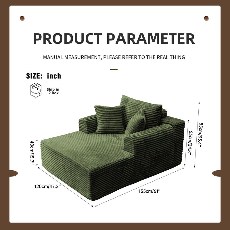 Oversized Lounge Chair, Boneless Chaise Lounge Living Room Corduroy sofa,Upholstered Fluffy cloud sofa bed with Throw Pillows, No Assembly Required, Indoor Sleeper Chair