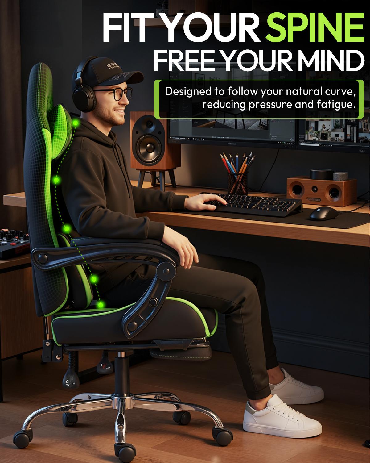 Dowinx Ergonomic Gaming Chair: Massage Lumbar & Footrest, 330lb Capacity 2D-Linkage Armrest Computer Chair, White Professional Home Office Desk Chair