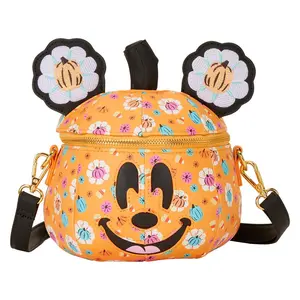 Loungefly Disney Mickey Mouse Floral Pumpkin Head Glow Figural Crossbody Bag