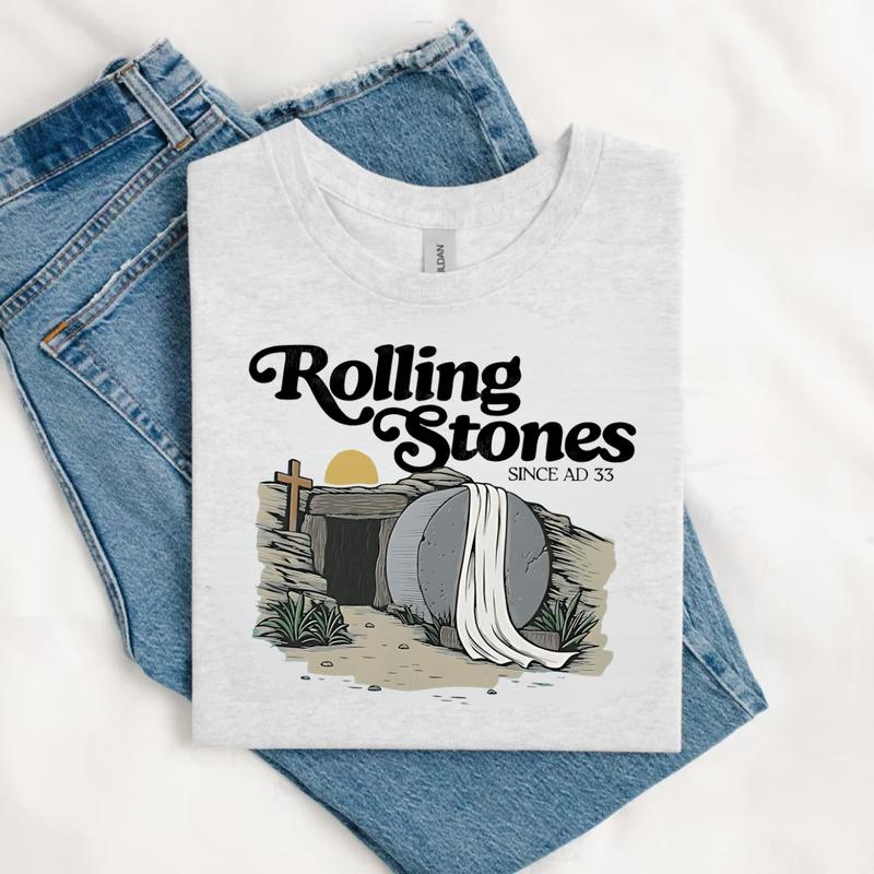 [Saleup to 75%] Rolling Stones T-Shirt, Trendy Easter Clothing, Jesus Christ Shirt, Gift For Christian, Faith-Based Graphic Tee, Gift For Her, Religion T