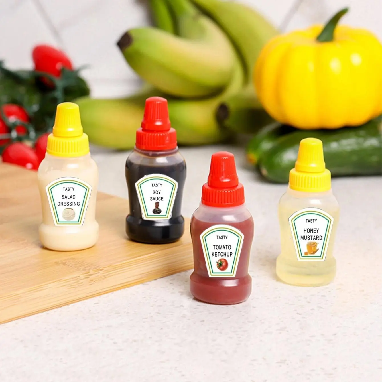 Mini Sauce Bottle, 4 Counts Portable Squeeze Seasoning Bottle, Portable Ketchup Dispensing Bottle, Seasoning Dispenser, Seasoning Containers for Ketchup, Salad Dressing, Honey Sauce, Soy Sauce, Kitchen Gadgets, Kitchenware