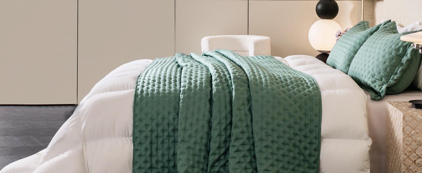 DOWNCOOL Quilted Blanket Set - 3-Piece Lightweight Soft Blanket & Pillow Shams for All-Season -Premium Microfiber