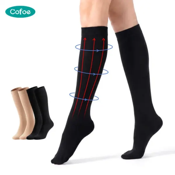 COFCARE Knee-High Graduated Compression Socks (20-30mmHg) - Nylon Blend, Machine Washable, Breathable Quick Dry, Moisture Wicking, No Sweat Sports Socks for Men & Women, Durable Solid Color Athletic Support, Breathable Quick Dry Sports Socks