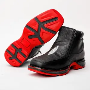 Black Stingray Leather Botin With 3D Lightweight Soles - Square Toe