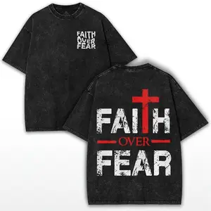 Vintage Washed Christian Tee: Faith Over Fear Double Cross Print