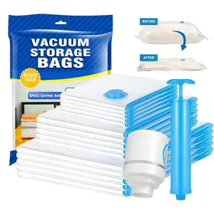Travel Vacuum Bag Set Vacuum Bags for Travel with Rechargeable air Pump, 6/12 Pack Carry-on Size Compression Packing Bags for Luggage and Suitcase, Space Saver for Clothes and Clothing Travel Zipper Pouches