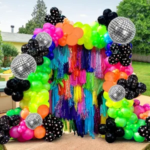 168-Piece Rainbow Balloon Garland Kit with Neon Colors for 80s & 90s Disco Party Decor