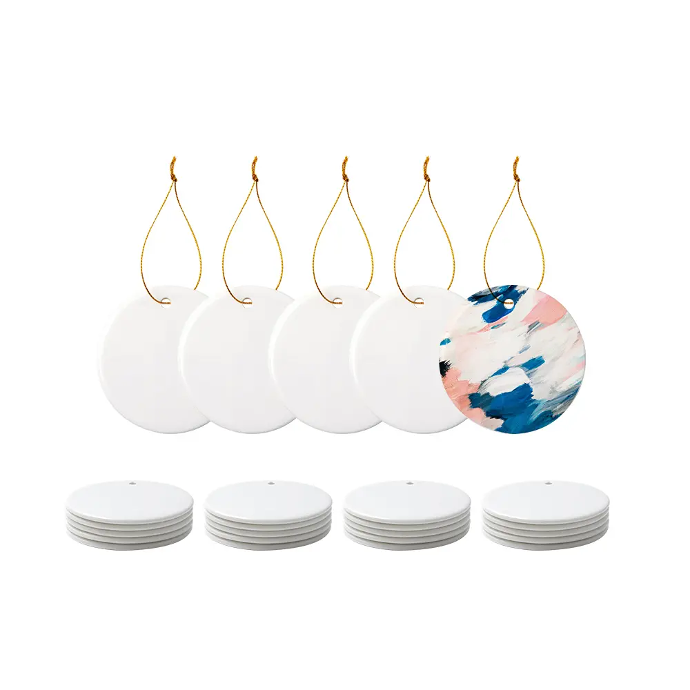 PYD Life 25 PCS Bulk Sublimation Porcelain Ornaments, White Blank with Gold String, 3 Shapes for DIY Crafting, Personalized Christmas Home Decoration, Printable Gift, Ceramic