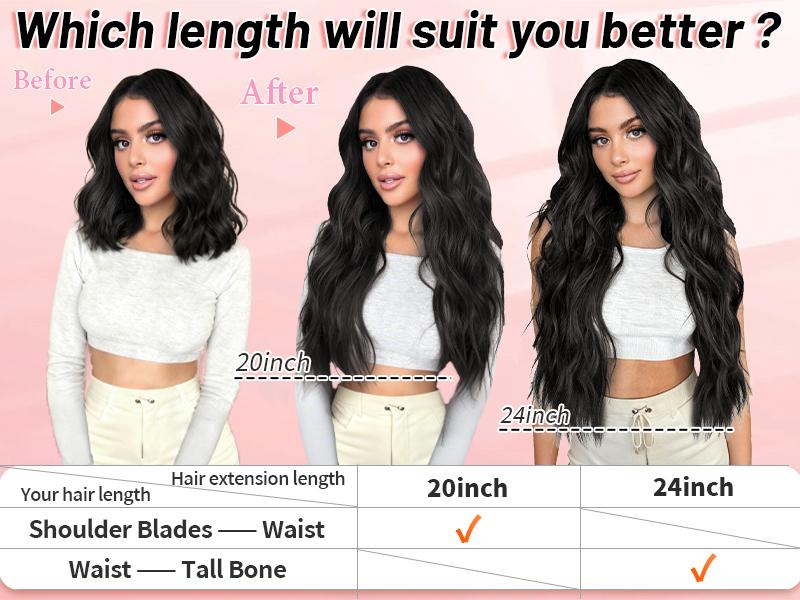 [ KooKaStyle ] Clip- in Synthetic Hair Extensions Long Wavy 4PCS Thick Hairpieces  Double Weft Natural Hair Extensions for Women