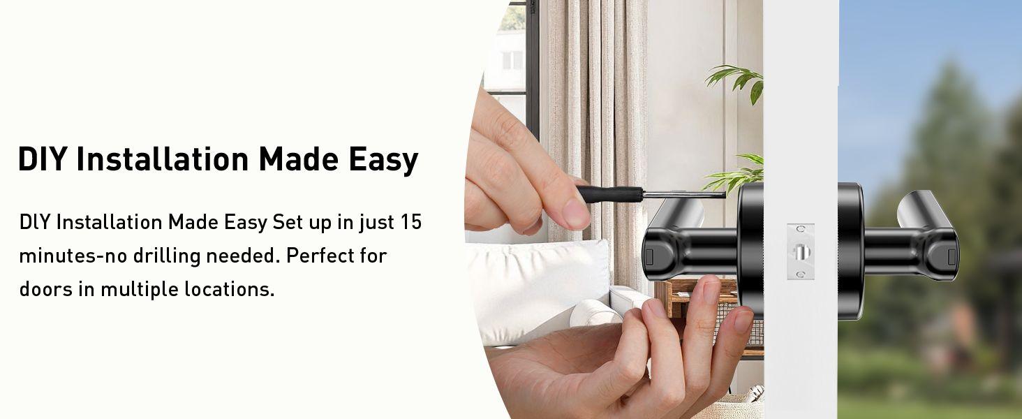 [Father's Day Gift]Smart Fingerprint Door Lock with App Control, 1 Count Keyless Entry Lock with Keypad Handle, Digital Electric Biometric Smart Door Lock for Bedroom, Keyless Entry Door Handle - Spring Glow Up