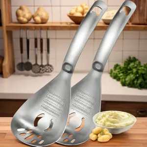 304 Stainless Steel 5-in-1 Baby Food Prep Tool, Multi-Functional Masher Grinder for Garlic Ginger Paste, Kitchen Colander Strainer Slotted Spoon for Draining Sieving & Baby Feeding Korean Kitchen Utensils