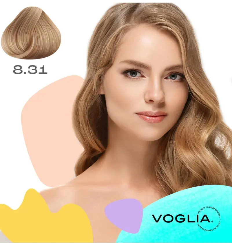 Voglia Permanent Hair Color Cream - #8.31 Light Beige Blonde, 90ml Haircare Product with Ceramides, Salon-Quality Formula for All Hair Types, All Types