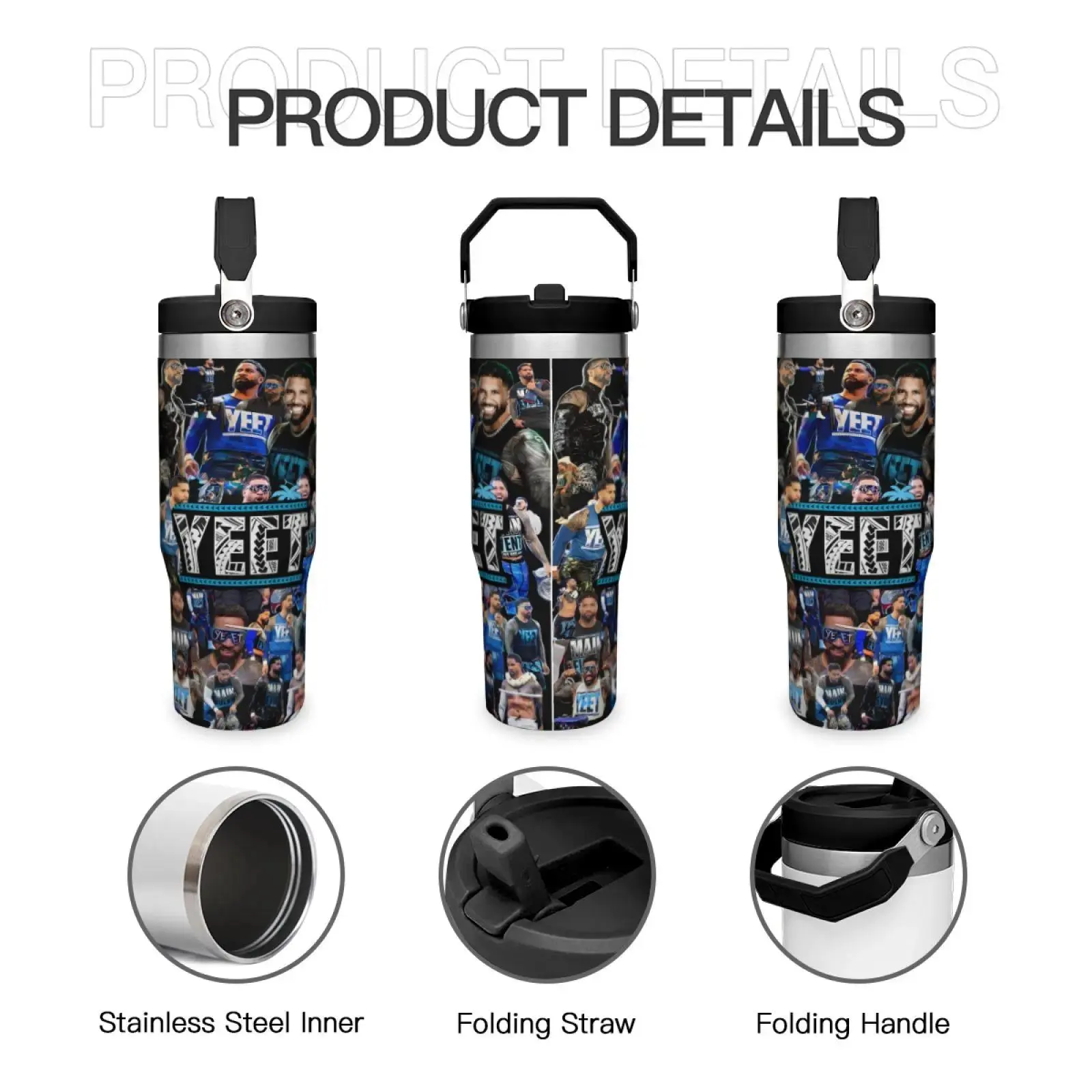 Stylish Jey Uso Pattern 30 Ounce Stainless Steel Tumbler -  Insulated Water Bottle, Durable Stainless Steel Thermos & Flask, Multi-Purpose Drinking Cup for Home, Office, School & Daily Use, Thoughtful Boyfriend Gift & Summer Cool Drinkware