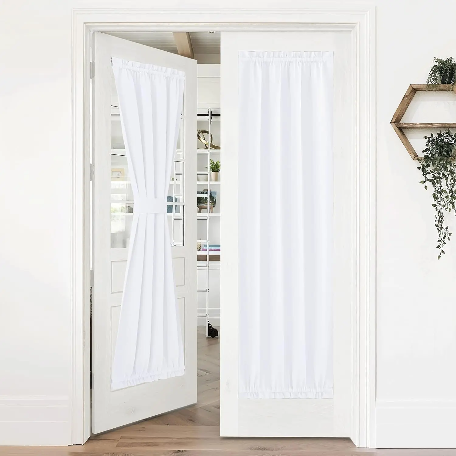 NICETOWN 1 Panel Pure White Curtain Panel for Door - Thermal Insulated 50% Sunlight Blocking Short French/Sliding/Patio Door Blind Drapery for Privacy (W36 x L72-Inch)