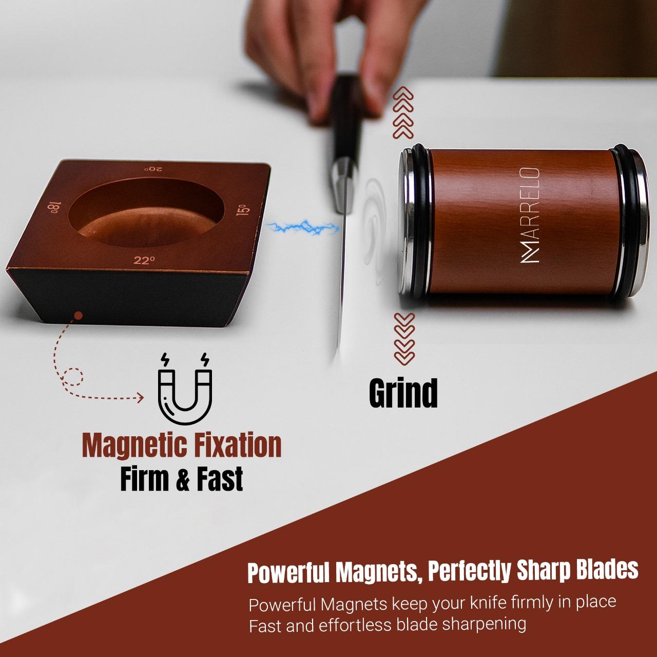 6 Piece Rolling Knife Sharpener Kit Magnetic Angle Guide 15 18 20 22 Degrees Diamond Discs Leather Strop and Utility Knife for Kitchen and Outdoor Knife Sharpening