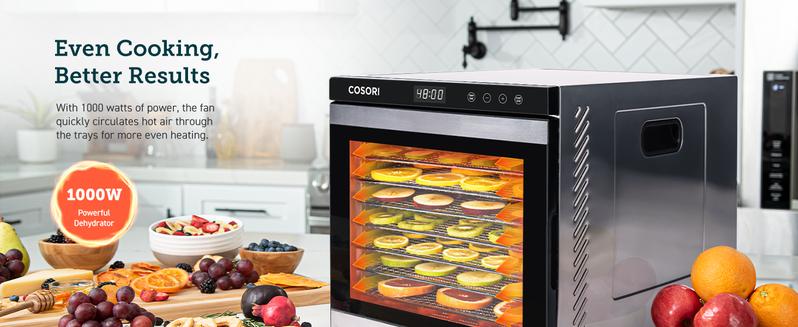 COSORI Food Dehydrator, with 16.2ft² Drying Space, 1000W, 10 Stainless Steel Trays with Timer and Temp Control, for Herbs, Fruit, Meat, and Yogurt COSORI Food Dehydrator, with 16.2ft² Drying Space, 1000W, 10 Stainless Steel Trays with Timer and Temp Control, for Herbs, Fruit, Meat, and Yogurt