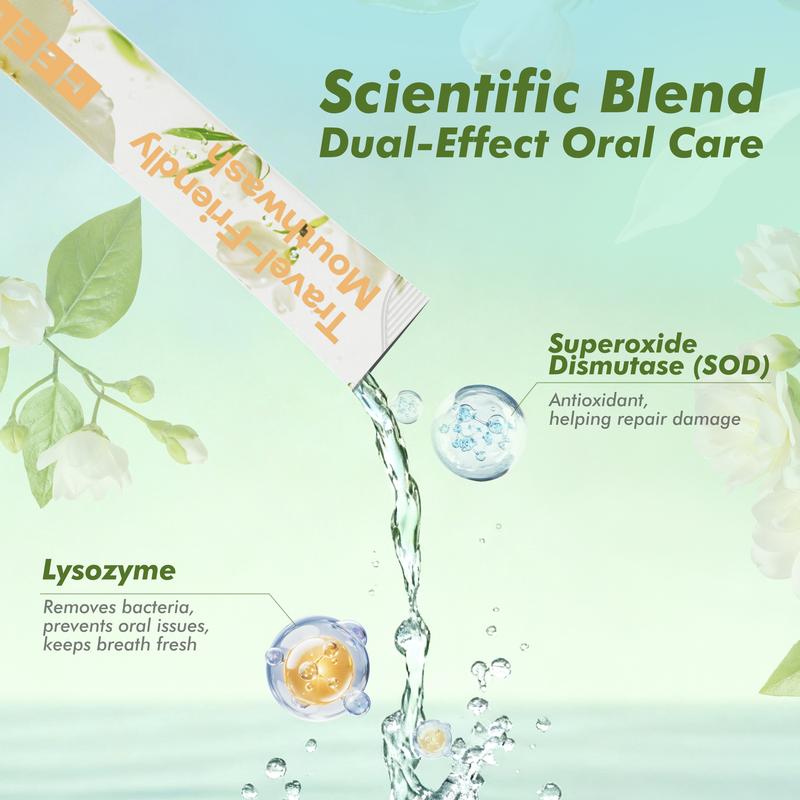 CEELIKE Travel-Friendly Mouthwash (Jasmine White Tea Flavor) | Powerful Antibacterial, Long-Lasting Freshness, Natural Formula, Convenient for Travel