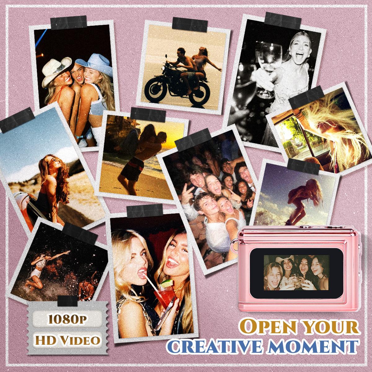 HOTU Mini Keychain Digital Camera – Sparkling Rose Gold Y2K Pocket 1080P HD Camera with 1MP Lens, Flash & 0.96" Screen, 32G Card Included, Retro Vlog Camera for Travel, Concerts, Kids & Instant Party HOTU Mini Keychain Digital Camera – Sparkling Rose Gold Y2K Pocket 1080P HD Camera with 1MP Lens, Flash & 0.96" Screen, 32G Card Included, Retro Vlog Camera for Travel, Concerts, Kids & Instant Party