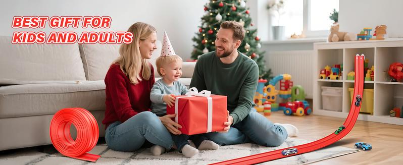 Hotfree 15Ft Flex Tracks Race Car Ramp Set, Slot Car Race Tracks, STEM Flexible Racetrack with 4 Mini Cars, 12 Suction Cups & Hook, Compatible with Hot Wheels & 1:64 Diecast Cars, Portable Roll-Up Track, Birthday & Christmas Gift for Kids Ages 3+ Figures