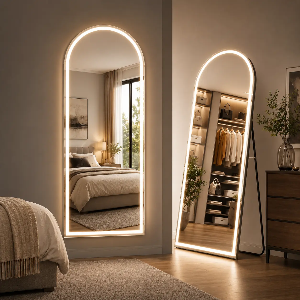 【Summer Sale】Sweetcrispy Floor Mirror Stand Mirror Full Length , With LED Lights and No LED Lights Two styles, LED Floor Mirror styles Dimming & 3 Color Lighting