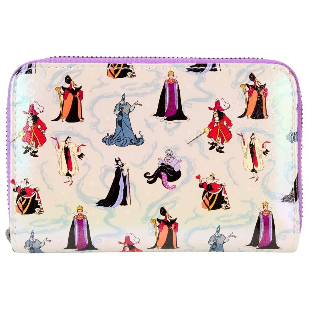 Loungefly Disney Villains Iridescent Faux Leather Wallet, All-Over Print Multi-Character Zip Around Design for Women, Leather Zipper Wallet, Character Edition Women's Wallets