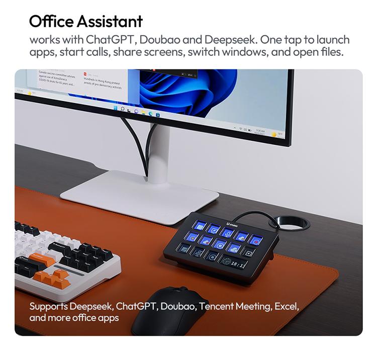 Ulanzi D200H Gaming Stream Controller,Control Pad, 7-in-1 Deck U-Studio Stream Controller Keyboard，with 14 LCD Keys, 13 Customizable Macro Keys Dock to Control Apps and Software, Trigger Actions in OBS, Twitch, YouTube, for Mac/PC