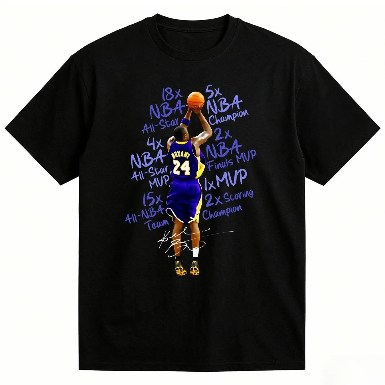 Kob.E Bryant | Artistic Lakers Basketball Print Classic T-Shirt | Popular Classic Apparel For Kobe Fans | Cotton Printed Crew Neck Unisex Short-Sleeve T-Shirt | European And American Fashion Brand Printed Base Layer Shirt