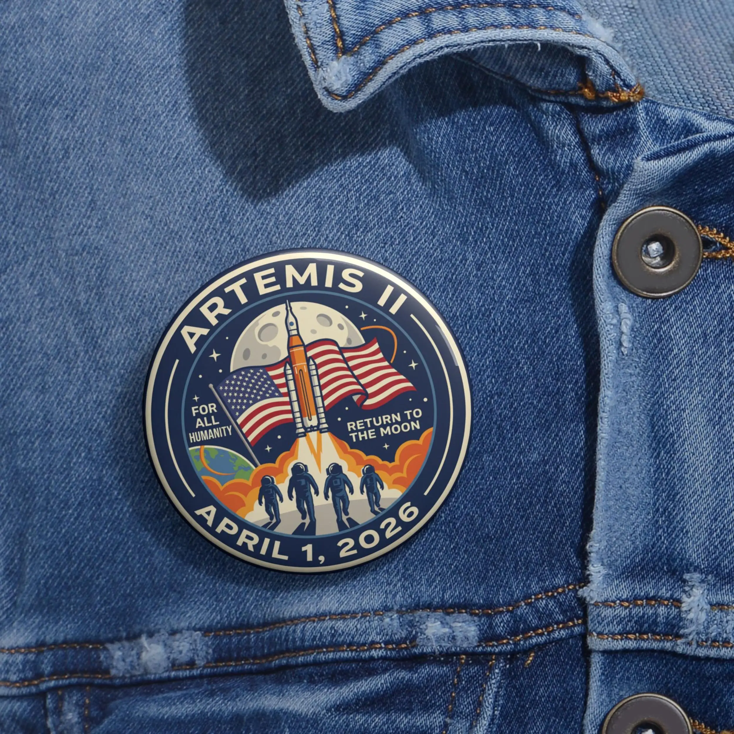 Artemis II Mission Return to the Moon 2026 Pin Button, Retro Space Badge Astronomy Lover Space Exploration Pin Buttons - Fashion Accessories Pins, Gifts for Him & Her