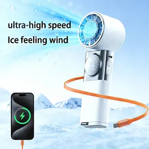 SWEETFULL 7-in-1 Portable Cooling Fan with Emergency Phone Charger,Summer Fan(Type-c), Ion Cooling Technology (32-41℉ Cooling), 100 Speed Turbo Fan with LCD Display, Rechargeable Handheld Fan with Neck Strap for Outdoor Camping Travel Sports