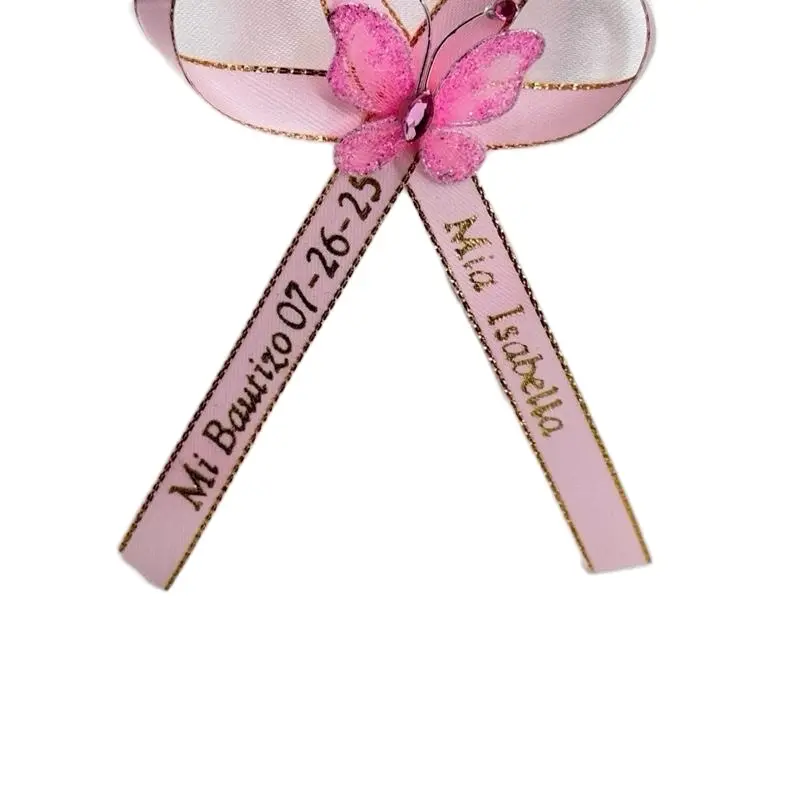 Customizable Baptism Ribbon Decorations with White Rose Accent, 22-Character Per Tail Custom Print - Colorful Ribbon Gifts & Wrapping for Office Use, Special Event Personalized Gifts, Add A Personal Touch