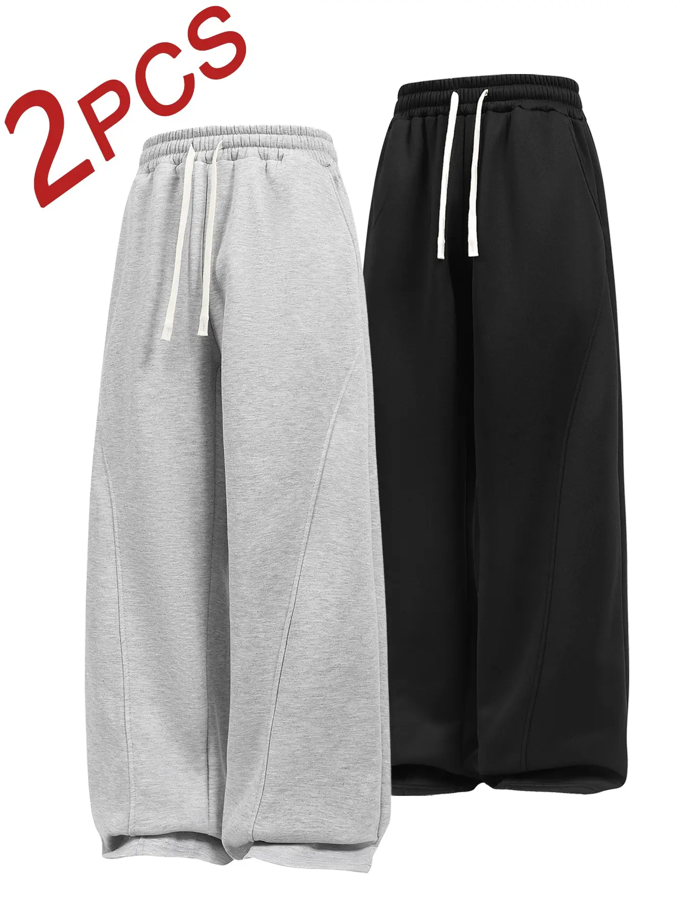 Men's Loose Fit Sport Pants, Unisex Drawstring Waist Wide Leg Casual Trousers, Umbrella Style Sweatpants, Comfortable Fleece Running Pants, Athleisure Pants, Knitted Sports Pants, Casual Sporty Pants