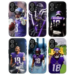 Justin Jefferson Football Sports Star Gridiron Catch Game Day Art Tough Phone Case. Athletic Aesthetic Heavy Duty Shockproof Protective Smartphone Cover for iPhone 17 Pro Max 16 Air 15 14 13 12 11.