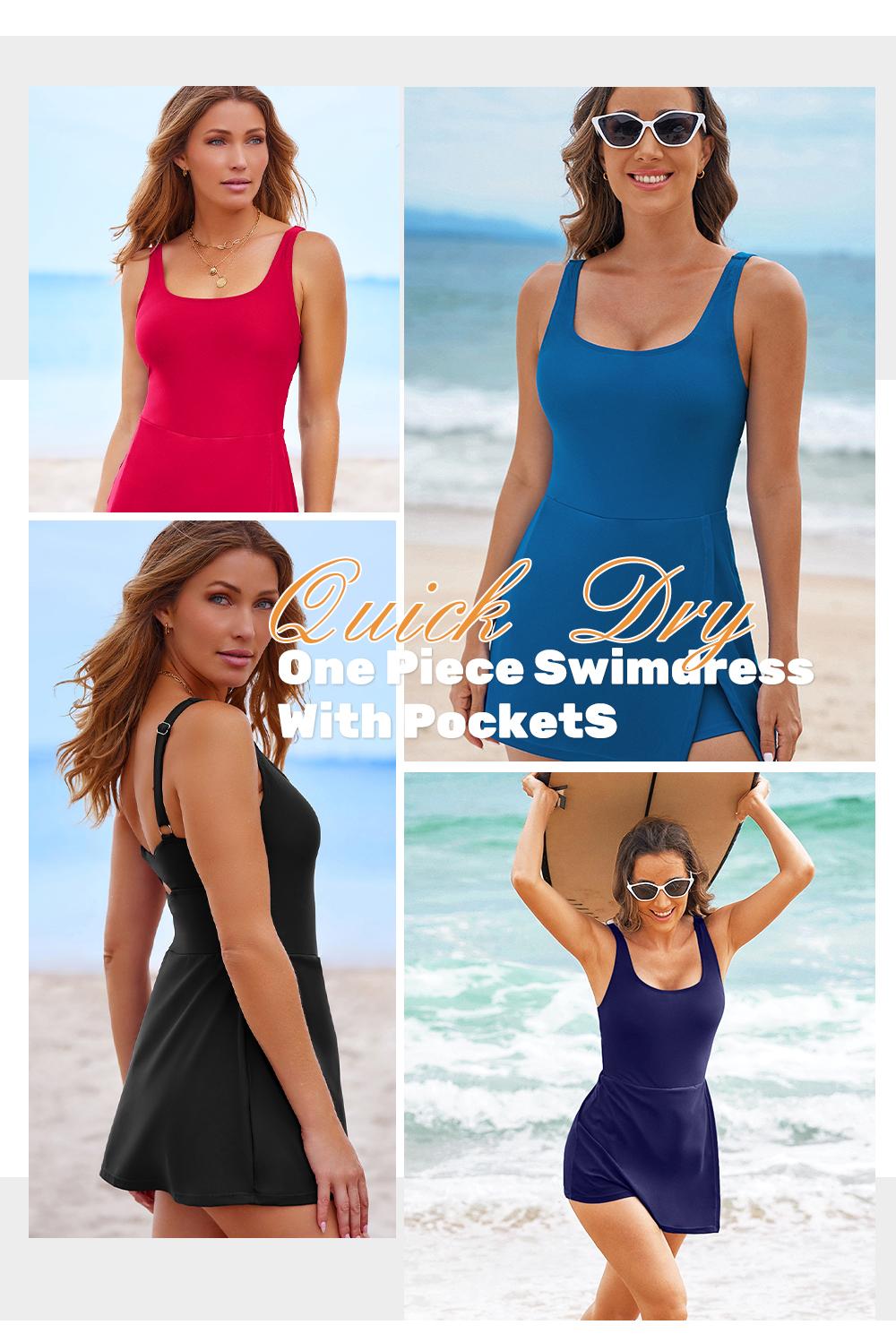 Aleumdr One Piece Swimdress Swimsuit for Women Tummy Control Split Hem Skirt Bathing Suit with Pockets Fabric SpringStatements