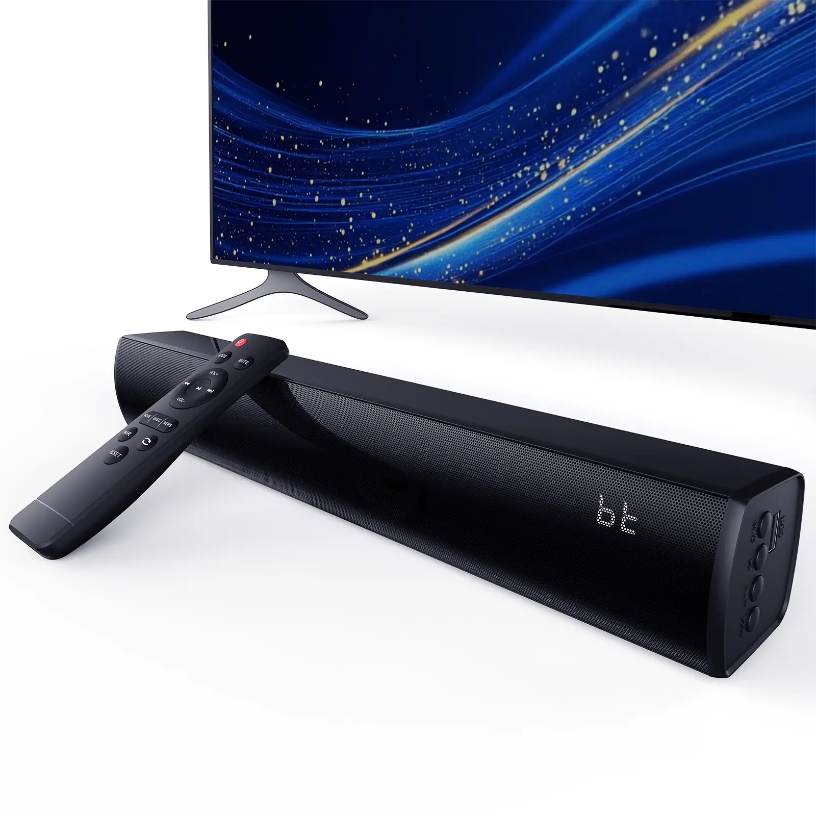 Fansbe TV soundbar system with 16-inch design and HDMI inputs, Bluetooth Wireless Surround Sound Bar, Sound Bar Wireless Surround Speakers, HDMI(ARC) OPT AUX USB 2.0ch 3 Modes Home Theater Sounds System TV/PC/Gaming/Projector, Black