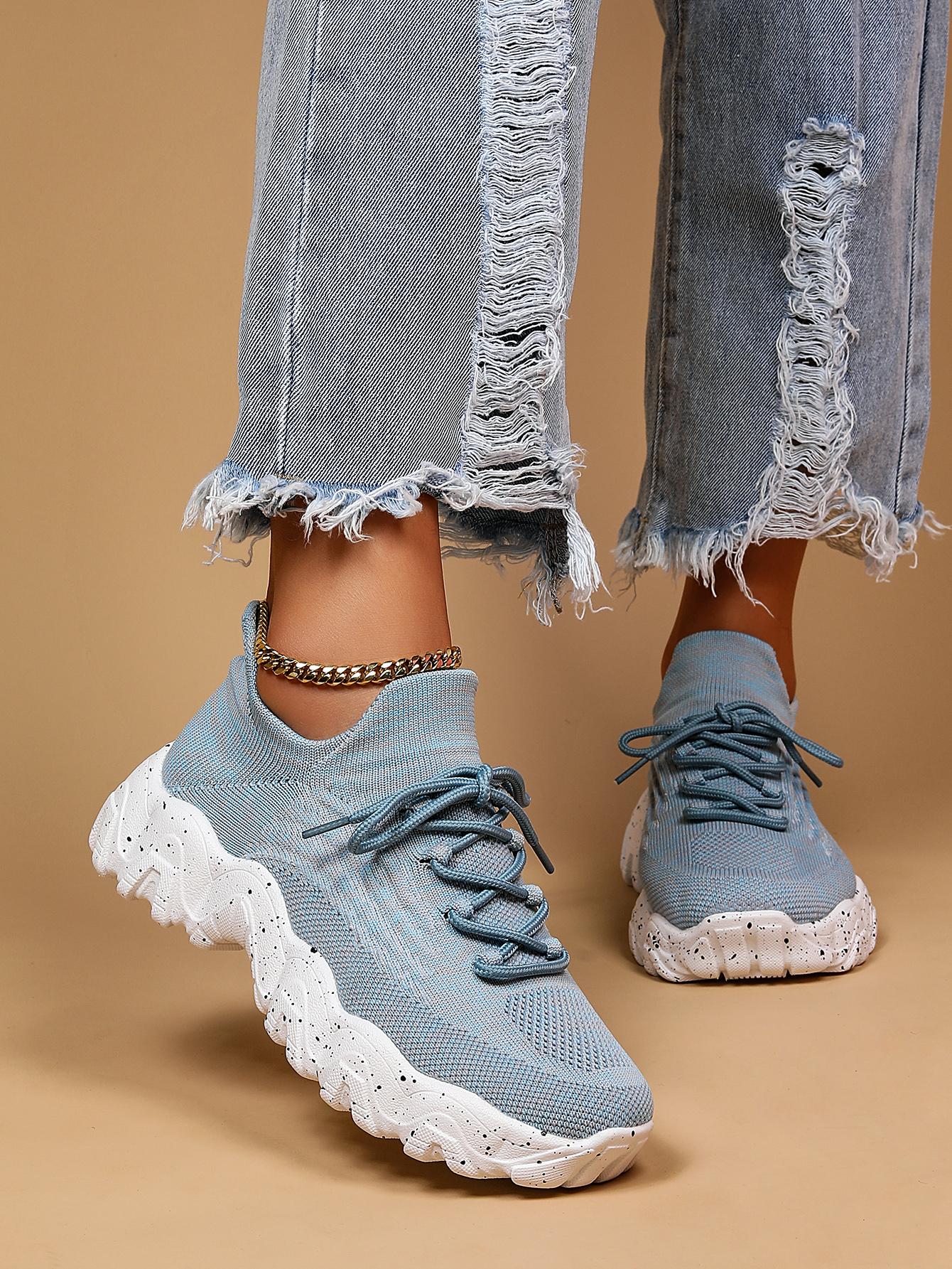 Breathable Knit Lace-Up Sneakers with Trendy Chunky Sole for Effortless Daily Style & All-Day Comfort