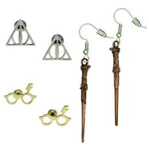 Harry Potter Earrings For Women 3 Pack Deathly Hallows, Lightning Scar, Harry Potter Wand