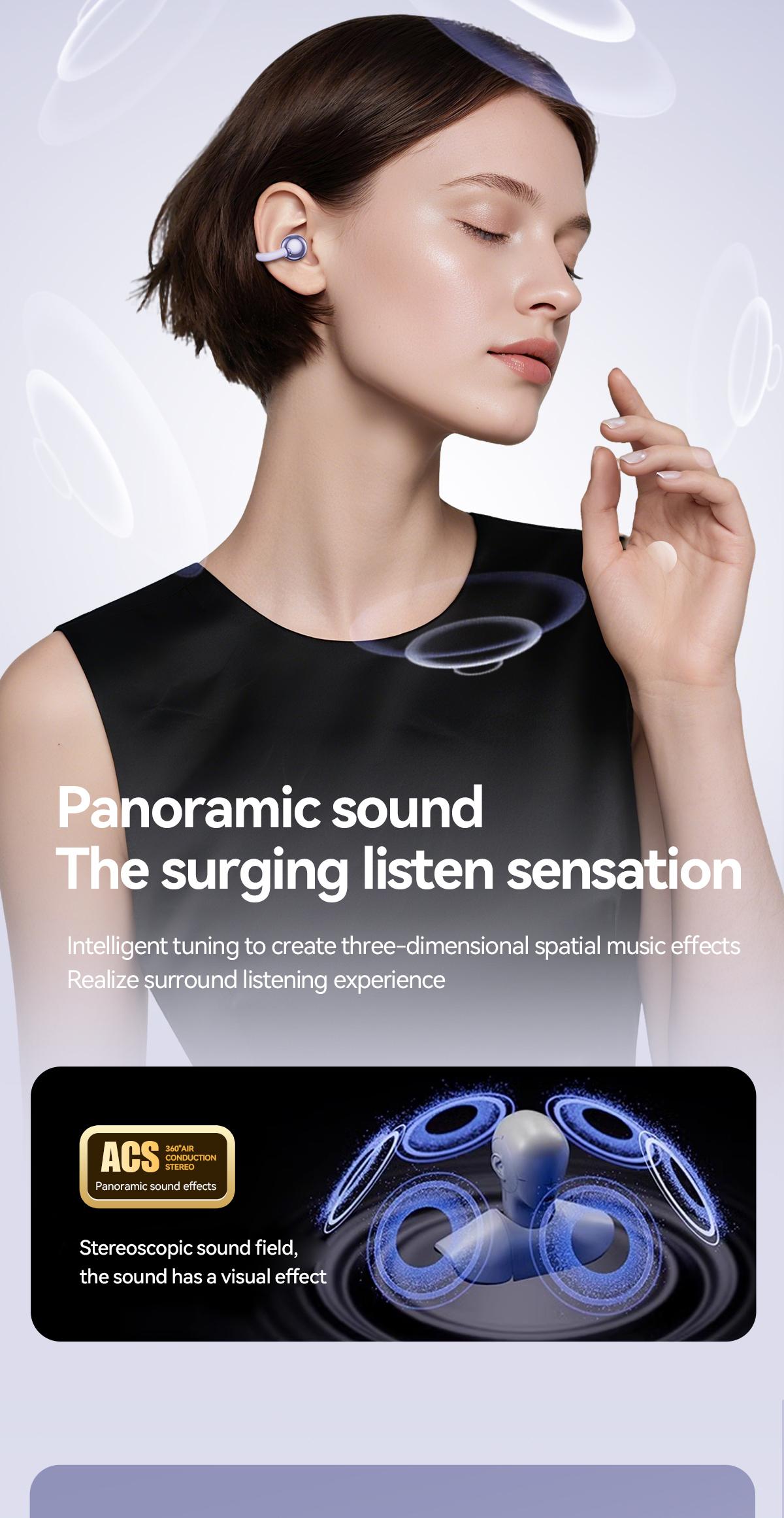 CHENRUIDA GL8 Clip On Wireless Headphones 2025 Bluetooth 6.0 DT6.0 Tech 360° Sound IPX7 Waterproof TWS Earbuds for Music Calls Sports Purple TWS Electronic