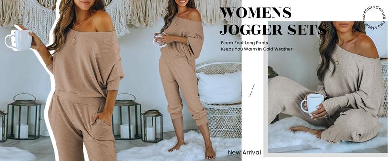 PrettyGarden Women's 2-Piece Set Off Shoulder Ribbed Tracksuit Long Sleeves Pullover Plus Size with Pockets for Spring Outfit#falltok