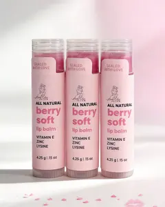 Berry Soft Lip Balm (3 Pack) – All Natural Strawberry Hydrating Balm with Vitamin E, Zinc & Lysine