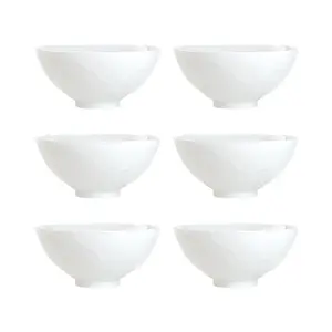 Lanyindongfang Jingdezhen Ceramic Rice Bowl Set - 4.5" "Guo Se Tian Xiang" Translucent White Glaze, 6-Piece Set
