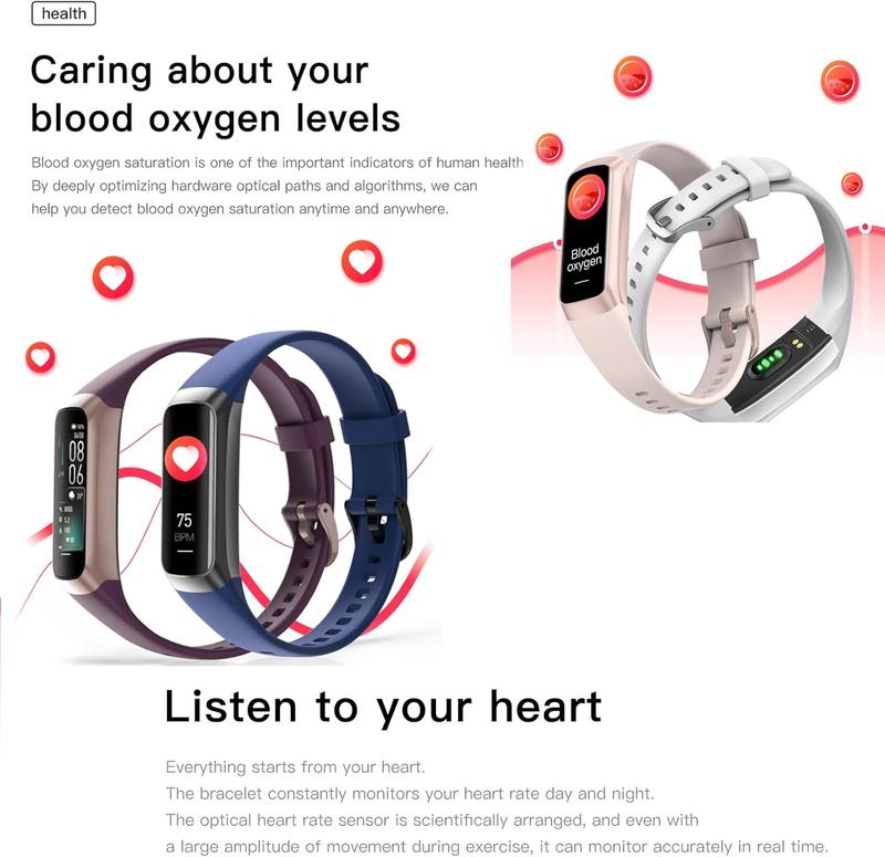 Keep Health Fitness Trackers for Women Men Amoled Step Counter Slim Thin 25 Sports Modes with Heart Rate Blood Pressure Monitor Alarm Stopwatch Timer Calories Burned IP68 Step Tracker Watch Excelpeakia