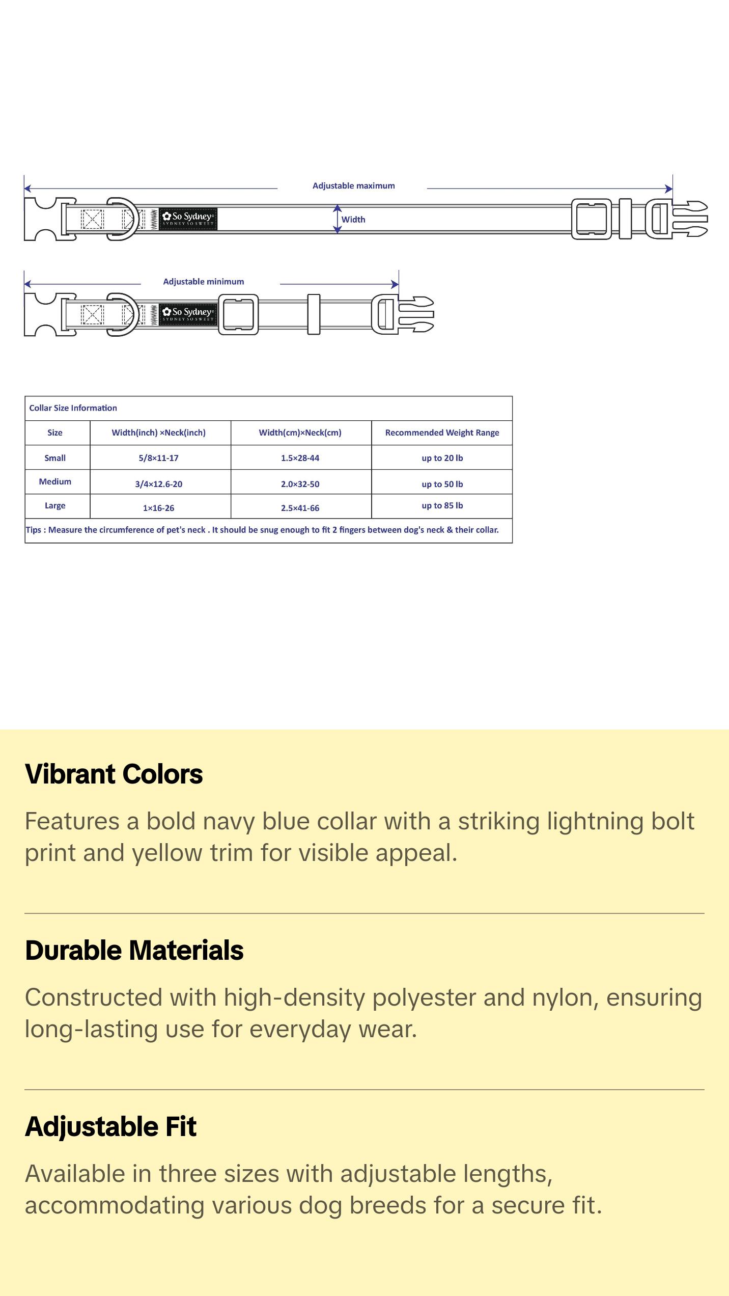 Flash Lightning Navy Blue & Yellow Fashion Dog Collar Flash Lightning Navy Blue & Yellow Fashion Dog Collar