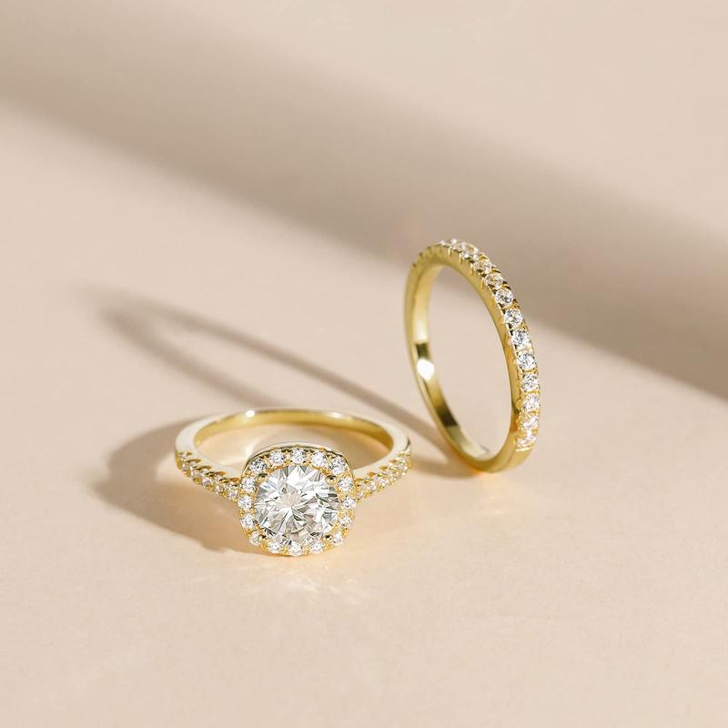 EAMTI 1.25CT 925 Sterling Silver Bridal Rings Sets Cubic Zirconia Halo CZ Engagement Wedding Bands for Women Promise Rings for Her