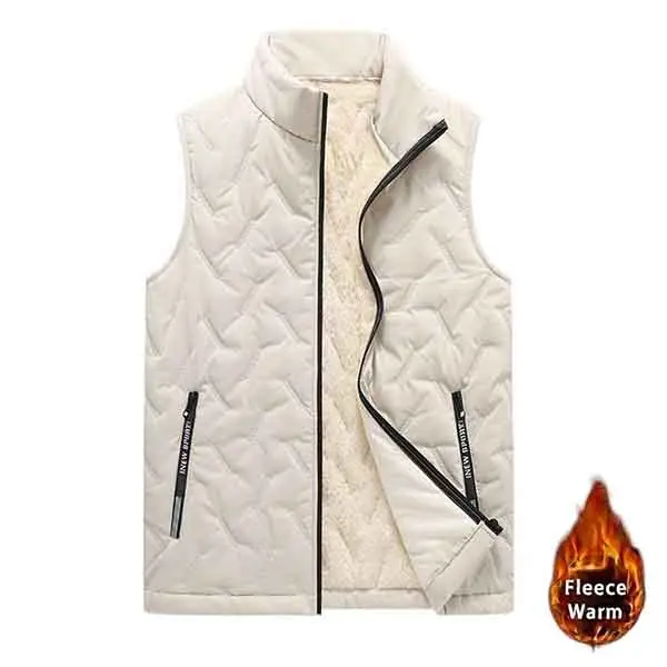 Women’s autumn/winter loose plus-size warm vest with fleece lining, regular fit, polyester zipper design, easy-care casual style, medium-thickness solid cardigan, crewneck zip jacket, women’s top