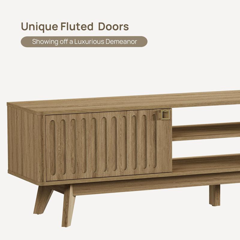 SICOTAS TV Stand for Living Room, 70" Long TV Stand Entertainment Center with 2 Storage Cabinets, Modern Fluted-Door Media TV Console Credenza Table for 65/75/80 Inch TV, Light Oak