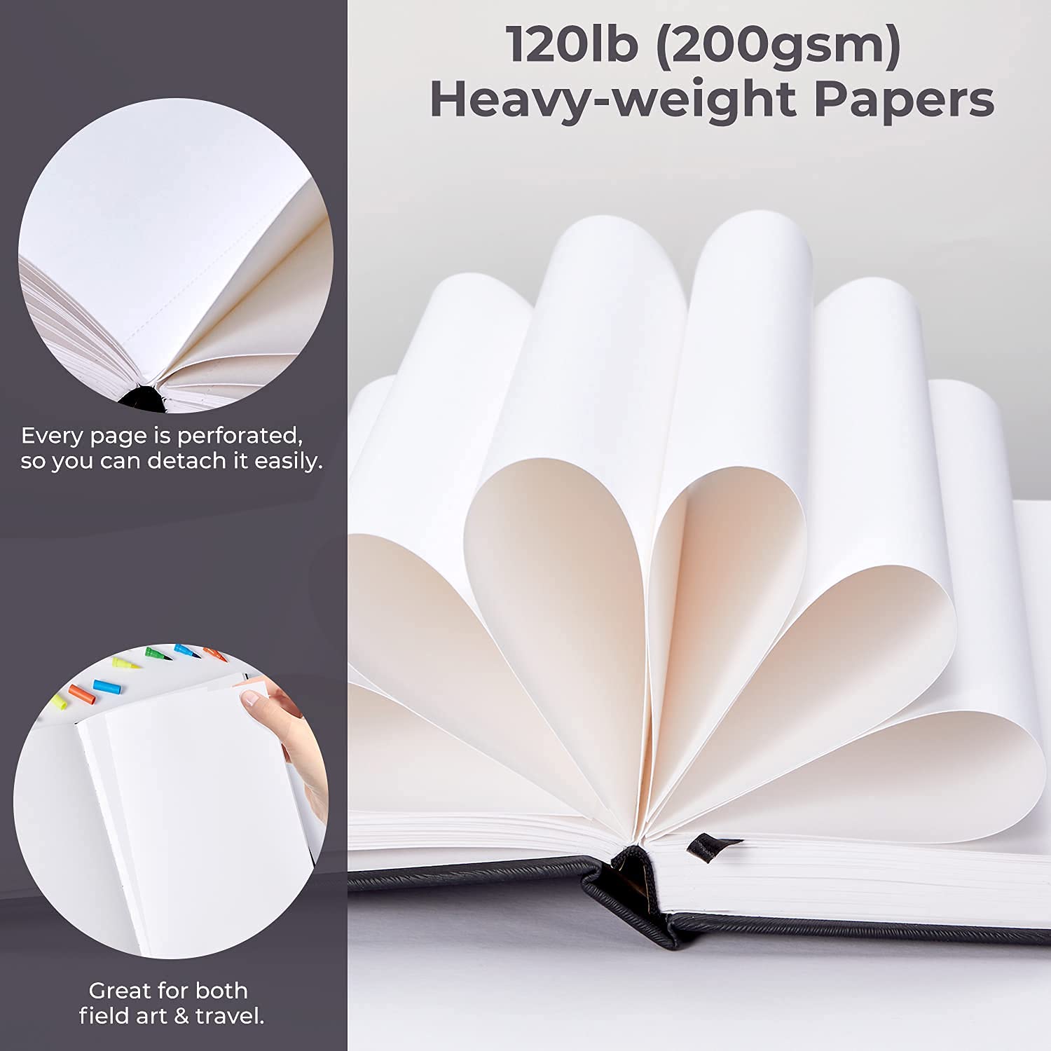 Ohuhu Sketchbook: 10" x 7" - Ohuhu Mix Media Pad, 10" x 7" - 120 lb/200 gsm Heavyweight Papers - 78 Sheets/156 Pages - Mixed Media Art Sketchbook - PU Hardcover Mixed Media Paper Pad for Acrylic - Sketchbook Series of Ohuhu