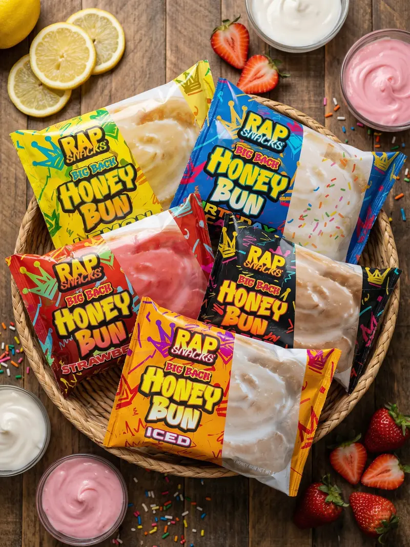 Rap Snacks Big Back Honey Buns – Strawberry, Lemon, Glazed, Iced, and Birthday Cake Soft Fluffy Pastries with Bold Flavor