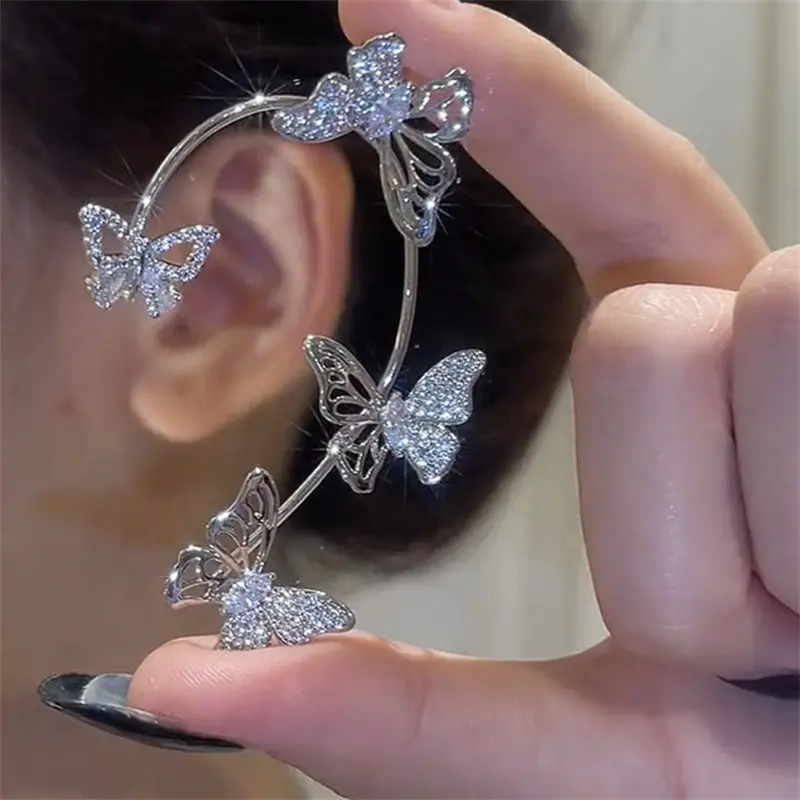 Women's Elegant Butterfly Ear Cuffs - Non-Piercing Ear Hooks, Synthetic Gemstone Accents