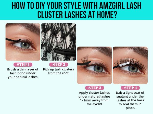 AMZGIRL LASH 320 Clusters DIY Cluster Lash Extension Kit 30D+40D 60D+80D Eyelashes Waterproof Bond and Seal DIY Lash Extensions Lash Clusters Waterproof Lash Clusters Kit  Makeup Cosmetic