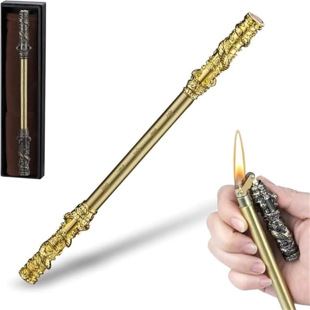 Retro Bronze Brass Nunchaku Kerosene Lighter Rotatable Decompression Rod Cool Wukong Design Rare Flame Gadget Large Oil Tank Novelty Collectible For Men BBQ Camping Outdoor Gift(NO Fuel)